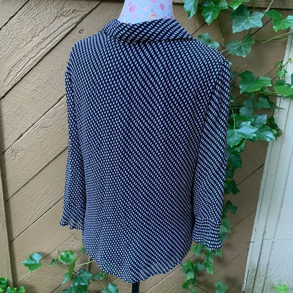 Style Co 3/4 ruffle sleeve button-up Shirt Sz 14P black white check business top - Picture 5 of 16